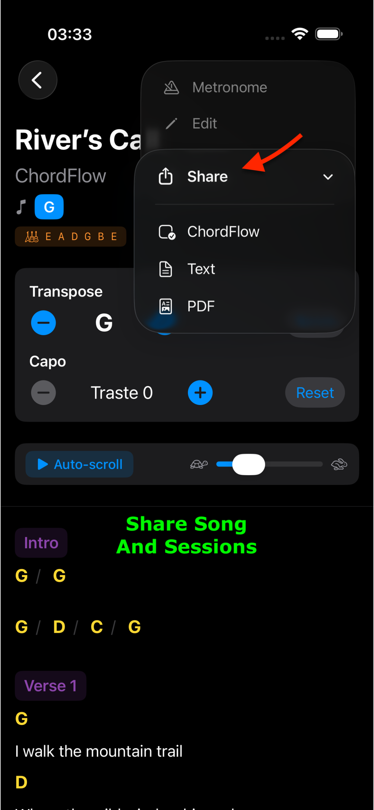 ChordFlow Export on iPhone