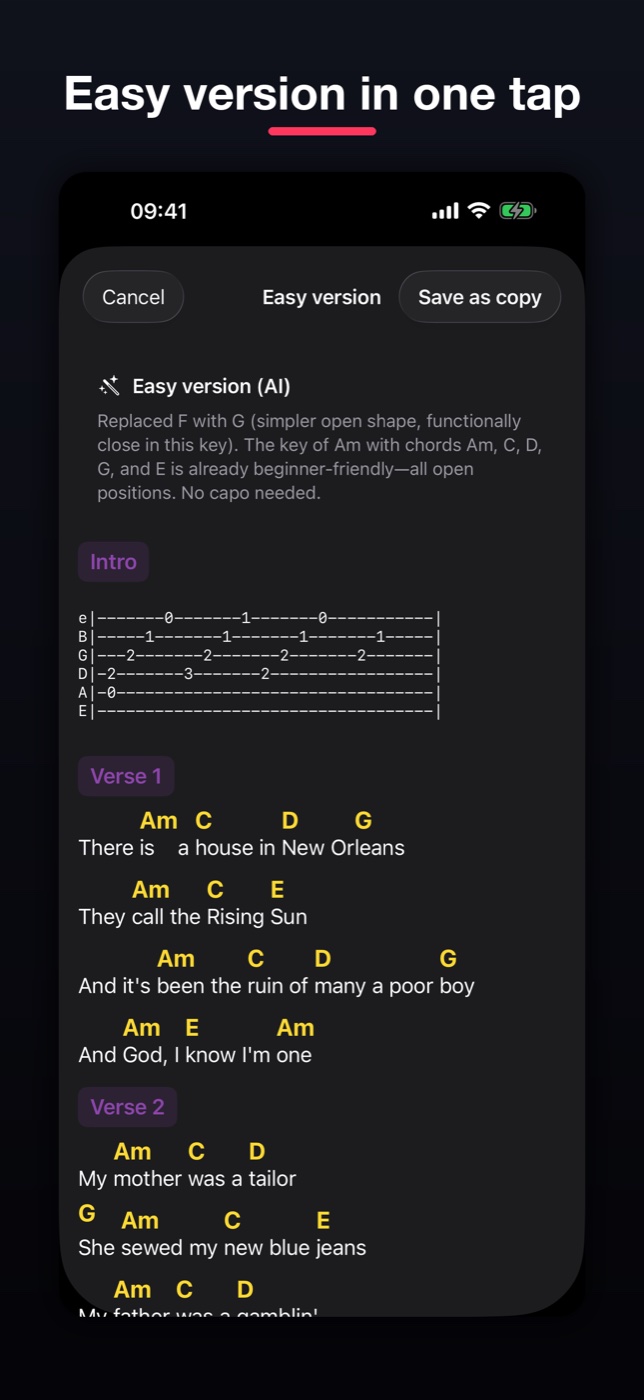 ChordFlow Easy Version - simplified chords and suggested capo