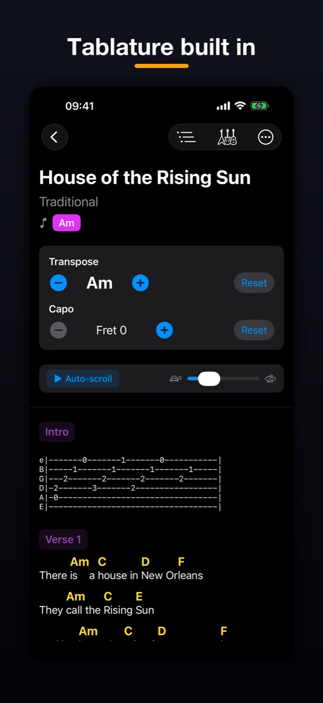 ChordFlow Tablature built into the song view